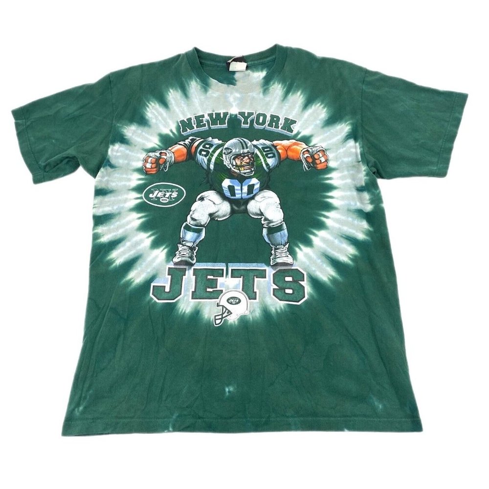 Vintage New York Jets T Shirt Tie Dye Liquid Blue T Shirt Retro Size Medium